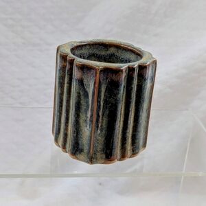 Signed Bay pottery Green/Brown Glazed Toothpick Holder/Succulent Planter 2"